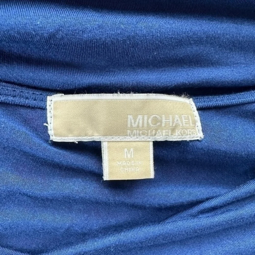 Michael Kors Womens Blue Cowl Neck Sleeveless Top M Silver Chain Shoulder VG